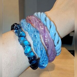 Purple & Blue Twisted Glass Bracelets Set Of 4